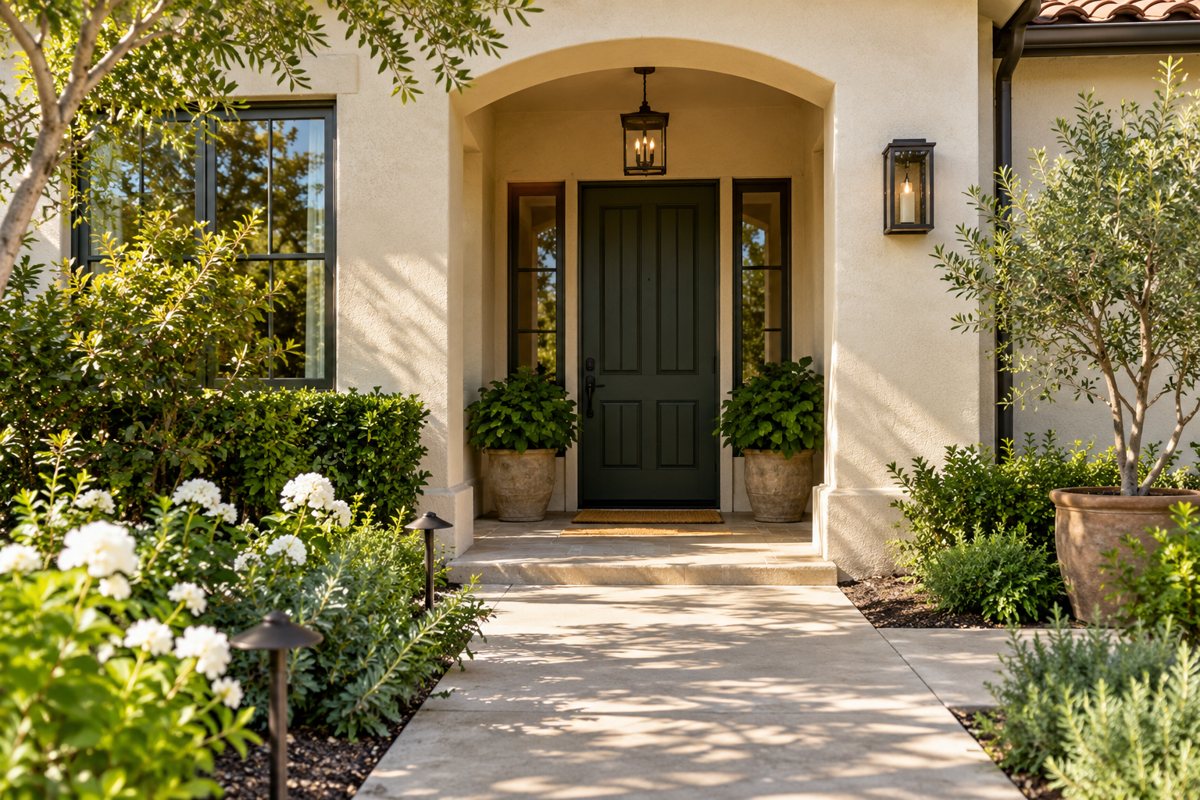 Illustrative clear walkway to a Southern California home entrance